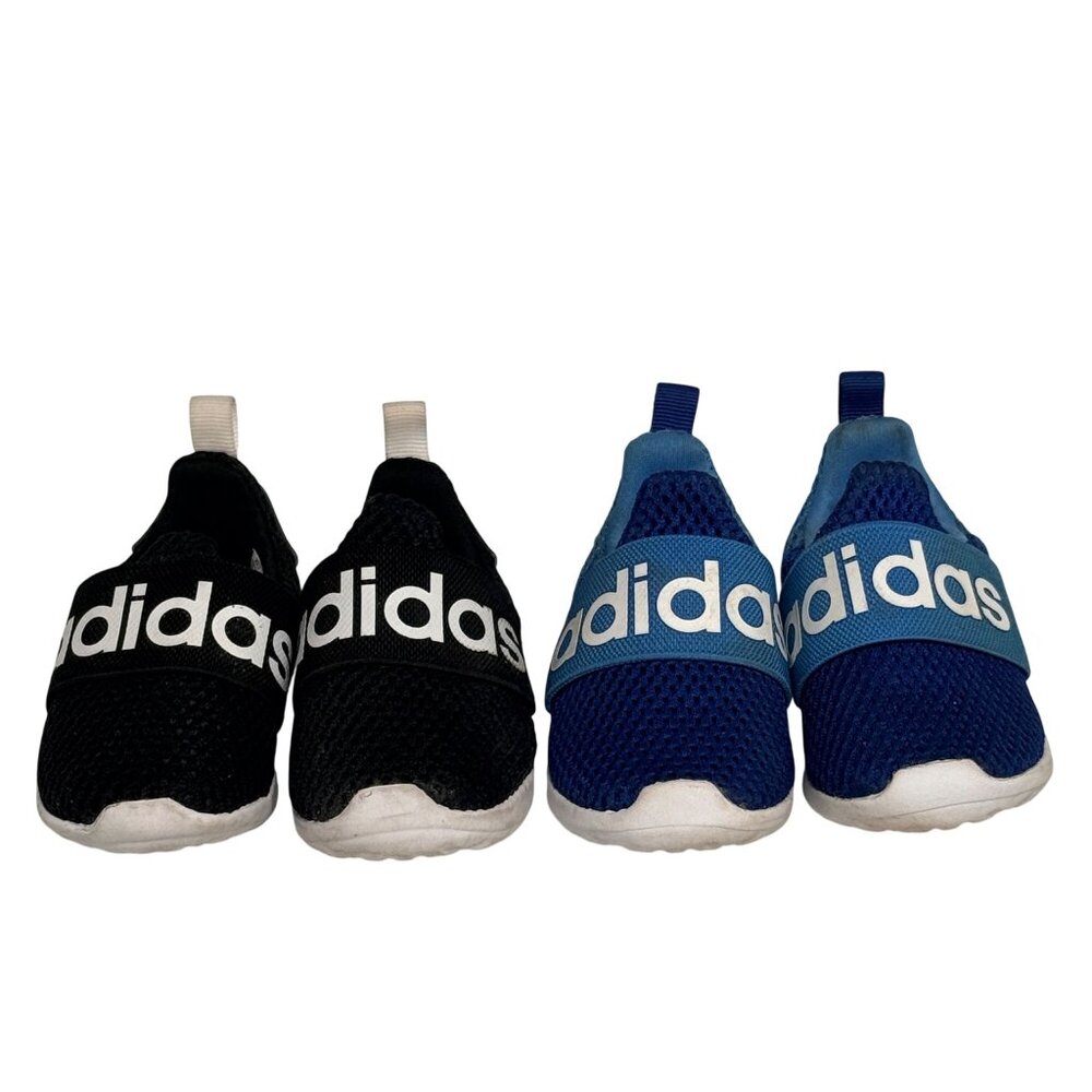 Adidas Sneakers Kids 5K & 4K Black Blue Mesh Slip-On Casual Logo